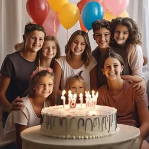 a youmg woman with her familly for her 18 birthday