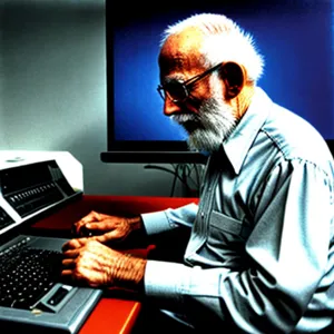 a old man working on a computer at the NASA