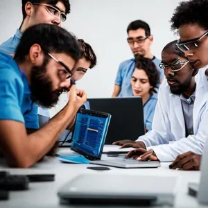 a group of scientist having a computer science degree working together