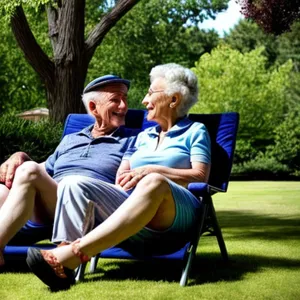 an old couple relaxing in their backyard